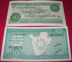 BURUNDI 2007 - 10 FRANCI - UNC foto