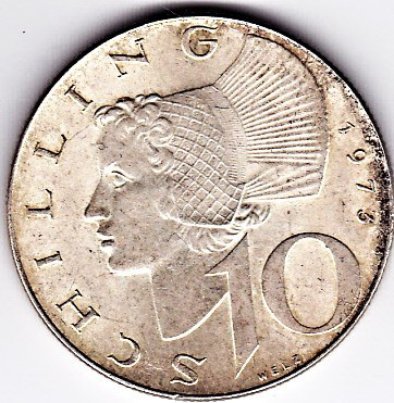 2) Austria 10 schilling 1973, 7,5 grame argint 0.64 foto