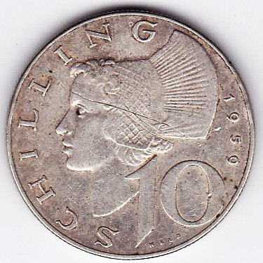 2) Austria 10 Schilling 1959 argint 7,5 gr