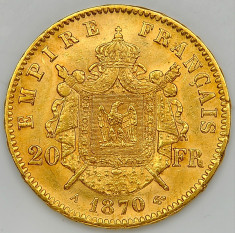 ticuzz - Franta 20 Franci 1870 A - Napoleon III - Moneda de AUR - Calitate! Rara! foto