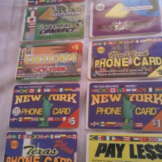 Lot 20 cartele telefonice New York, Texas, California etc. + folie de plastic + taxele postale = 30 roni