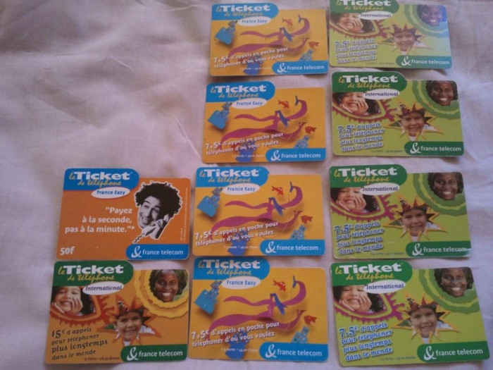 Lot 10 cartele telefonice France telecom, le Ticket de telefone france Easy International + taxele postale = 30 roni. Intai vedeti fotografia ! ! ! !