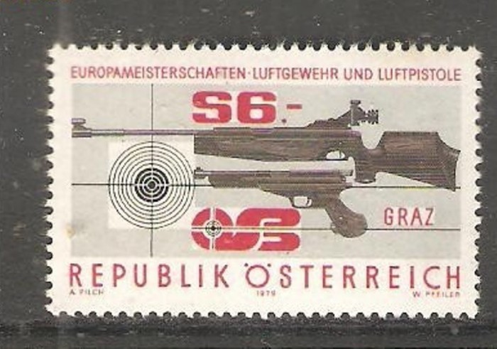AUSTRIA 1979 - PUSCA SI PISTOL TIR SPORTIV, timbru nestampilat, AD66 AUSTRIA 1979 - PUSCA SI PISTOL TIR SPORTIV, timbru nestampilat, AD66