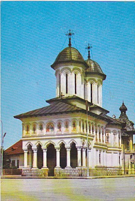 Tg Jiu, biserica Sfintii Voievozi, vedere carte postala, circulata 1969 foto