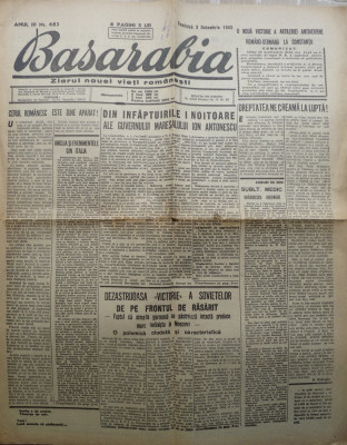 Ziarul Basarabia Duminica 3 octombrie , 1943 , Soroca , Frontul din Rasarit foto