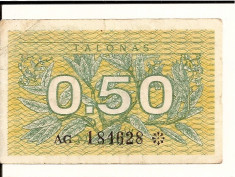 LL bancnota Lithuania 0.50 talonas 1991 foto
