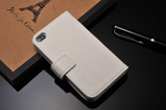 Husa / toc protectie piele iPhone 4, 4s lux, tip flip cover portofel, culoare - alb - LIVRARE GRATUITA prin Posta la plata cu cardul foto