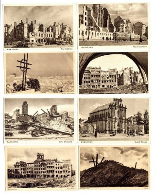 DOCUMENT WWII - VARSOVIA DUPA BOMBARDAMENTUL GERMAN - LOT DE 8 FOTO-VEDERI. foto