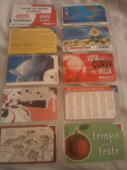 Lot 20 cartele telefonice Italia 12 + folie de plastic + taxele postale = 30 roni
