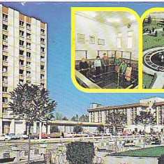 Covasna, hotel Cerbul si Covasna, vedere carte postala circulata 1988