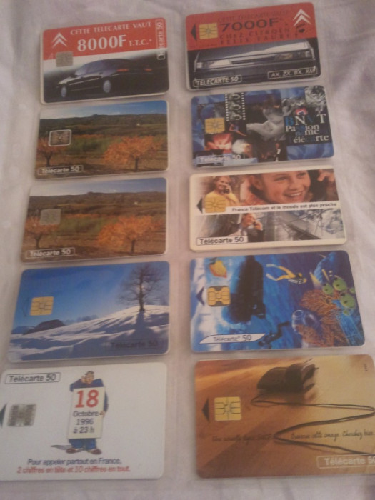 Lot 20 cartele telefonice Franta 5 cu SIM + folie de plastic + taxele postale = 50 roni