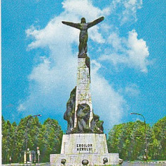 Bucuresti, statuia aviatorilor, vedere carte postala circulata 1976