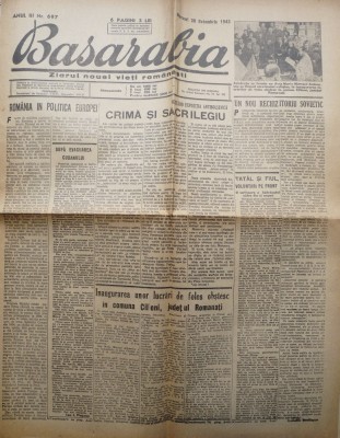 Ziarul Basarabia , Vineri , 20 Octombrie , 1943 , Frontul de Rasarit foto