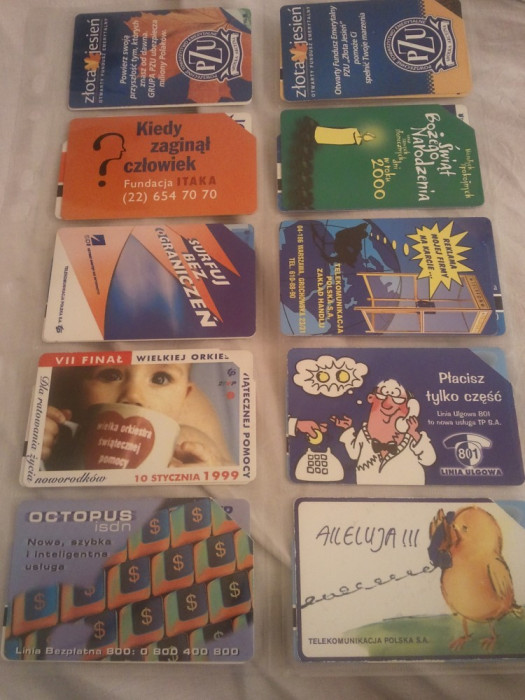 Lot 20 cartele telefonice Polonia + folie de plastic + taxele postale = 30 roni