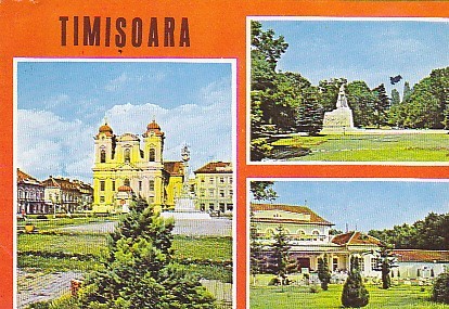 Timisoara Piata Unirii, Parcul Central, vedere carte postala circulata 1987