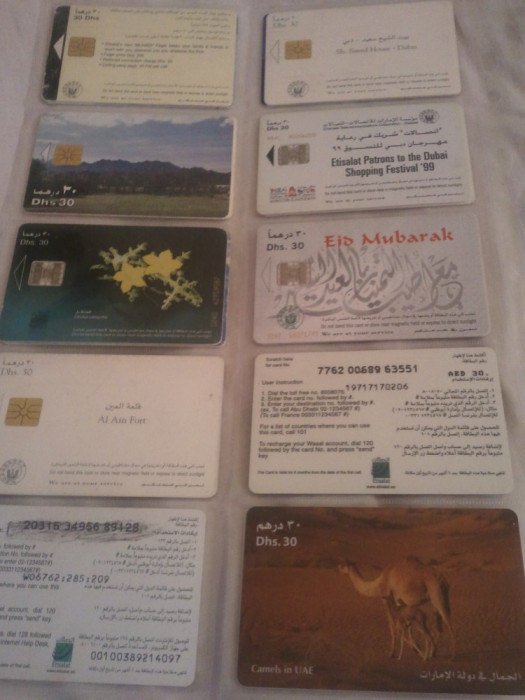 Lot 20 cartele telefonice Dubai cu SIM si fara SIM + folie de plastic + taxele postale = 50 roni