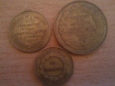Lot 3 medalii Franta 1870 - 1878, 18,66 grame, doua fotografii, fata / verso, taxele postale zero roni, 200 roni