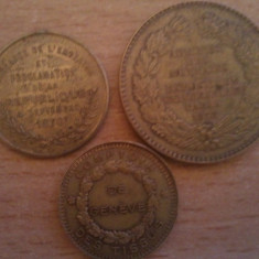 Lot 3 medalii Franta 1870 - 1878, 18,66 grame, doua fotografii, fata / verso, taxele postale zero roni, 200 roni