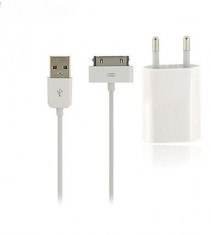 Incarcator iPhone 4 4S iPod Nano Classic Touch + cablu USB White foto