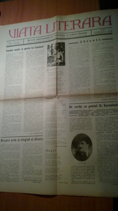 ziarul viata literara 1 iunie 1941 -articolul -de vorba cu poetul d karnabatt