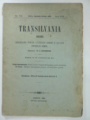 REVISTA TRANSILVANIA - SIBIU - NR VIII ANUL 1899 - DIRECTOR DR. C. DIACONOVICH foto