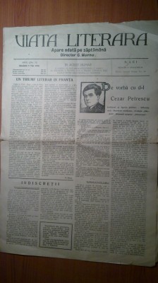 ziarul viata literara 8 mai 1926 (articolul &amp;quot;de vorba cu cezar petrescu &amp;quot; ) foto