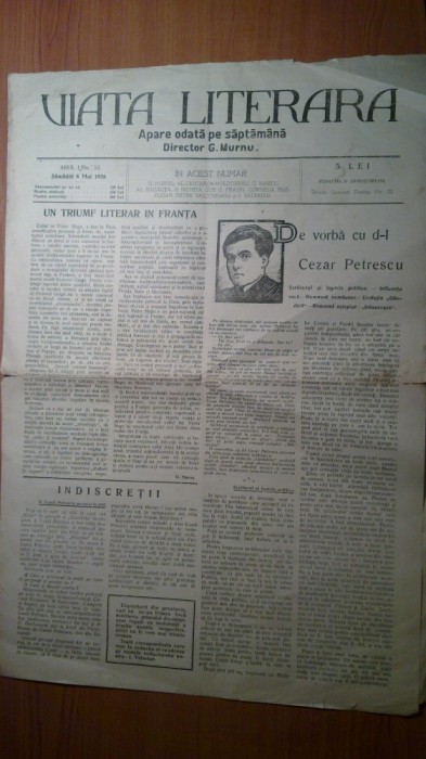 ziarul viata literara 8 mai 1926 (articolul &quot;de vorba cu cezar petrescu &quot; )