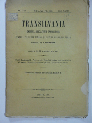 REVISTA TRANSILVANIA - SIBIU - NR I - II ANUL 1896 - DIRECTOR DR. C. DIACONOVICH foto