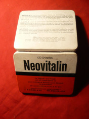 Cutie metalica veche de medicamente Neovitalin - Elvetia foto