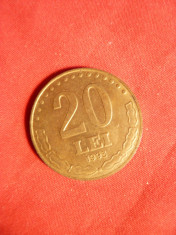 Moneda 20 Lei 1993 Romania ,alama , cal.apr.NC ,luciu foto