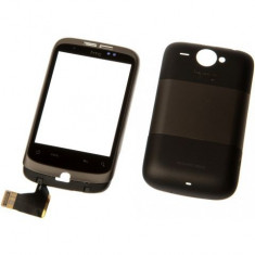 Carcasa fata cu touchscreen geam digitizer si capac baterie fara circuit integrat pe banda HTC Buzz maro ORIGINALA foto