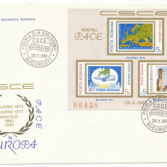 1981 ROMANIA plic FDC cu colita nedantelata Pace CSCE in stare foarte buna