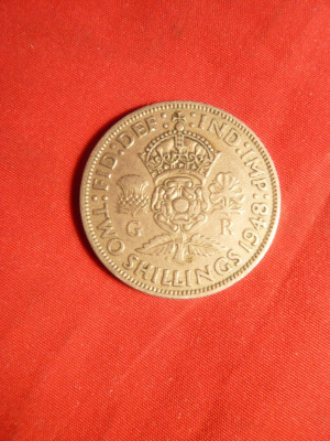 Moneda 2 Shillingi 1948 Anglia George VI ,metal alb ,cal.F.Buna foto