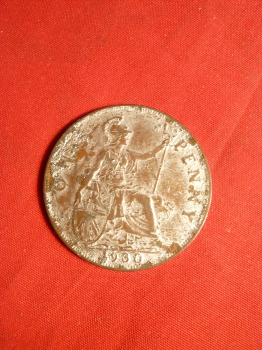 Moneda-Jeton 1 Pence 1930 Anglia ,George V ,bronz argintat