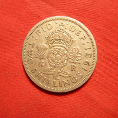 Moneda 2 Shillingi 1951 Anglia George VI ,metal alb ,cal.F.Buna