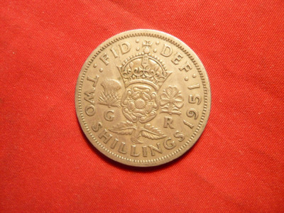 Moneda 2 Shillingi 1951 Anglia George VI ,metal alb ,cal.F.Buna foto