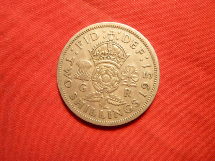 Moneda 2 Shillingi 1951 Anglia George VI ,metal alb ,cal.F.Buna