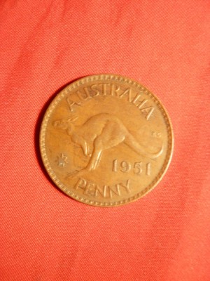 Moneda 1 Pence 1951 George VI Australia , bronz , cal.FF Buna foto