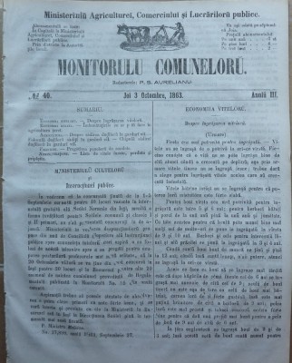 Principatele Unite , Monitorul comunelor , nr . 40 , Joi 3 Octombrie , 1863 foto
