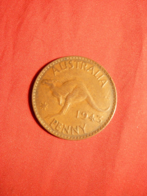 Moneda 1 Pence 1943 George VI Australia , bronz , cal.FF Buna foto