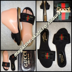 PAPUCI NEGRI DAMA GEN FIRMA GUCCI made in ITALY SLAPI VARA PANZA CASUAL ELEGANTI foto