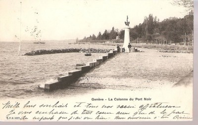 CPI (B2493) GENEVE, LA COLONNE DU PORT NOIR, CIRCULATA 21.12. 1905, STAMPILE, TIMBRU foto