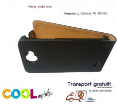 TRANSPORT GRATUIT!!! - SET - TOC / Husa piele ECO flip Samsung Galaxy W I8150 neagra + Folie protectie + Laveta microfibre foto