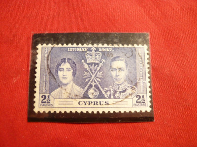 Timbru 2 1/2 Piastri 1937 Cipru ,albastru , stamp. foto