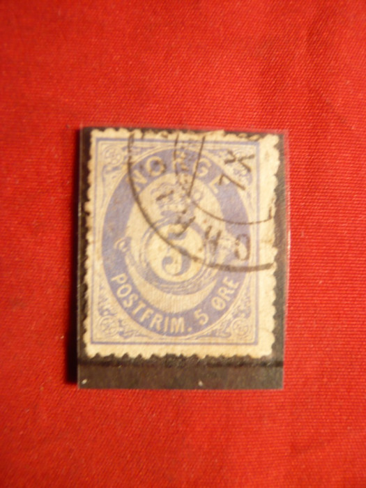 Timbru 5 Ore albastru1887 Norvegia , stamp.