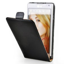 Toc piele neagra flip LG Optimus L9 p760 husa black leather + folie protectie ecran + expediere gratuita foto