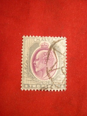 Timbru 2 Pence 1904 ,filigr.CA multiplu Malta , stamp. foto