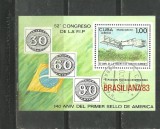 CUBA 1983 - AVION SANTOS DUMONT, colita stampilata, PT26, Transporturi, Stampilat