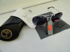 OFERTA - Transport Gratuit - Ochelari de soare unisex Ray Ban Aviator rama roz-alb lentila neagra Genuine Since 1937 UV400 Italy Design foto