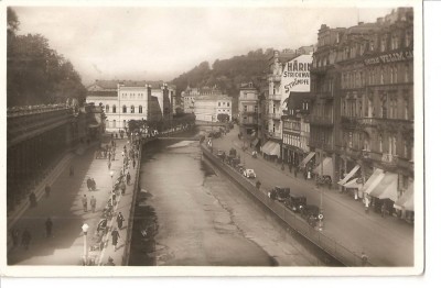 CPI (B2599) CEHIA. KARLOVY VARY, POHLED NA LAZENSKY DUM A NOVE LAZNE, CIRCULATA 1936, STAMPILE, TIMBRU foto